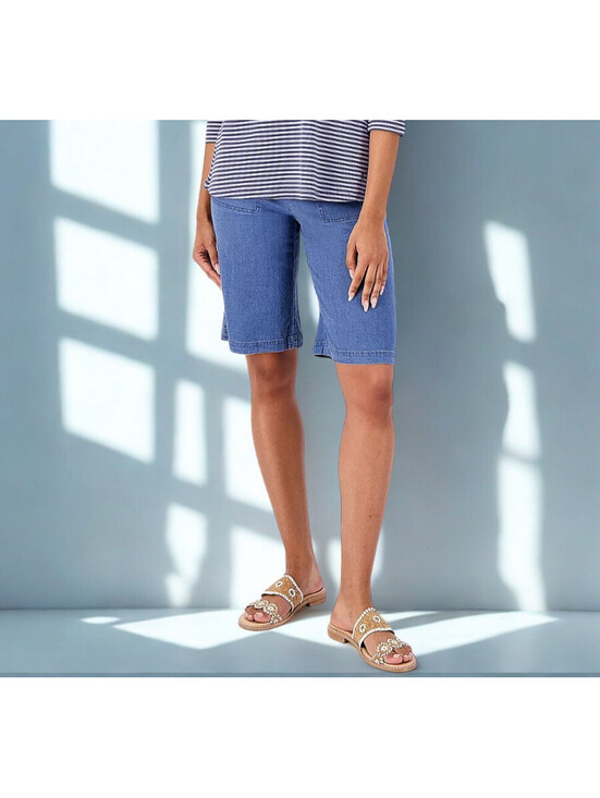 Isaac Mizrahi Pants - Isaac Mizrahi Live! Regular Bridgehampton Strtch Chambray Bermuda Shorts XXS